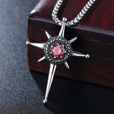 Red Zircon Sun Cross Titanium Steel Pendant for Men